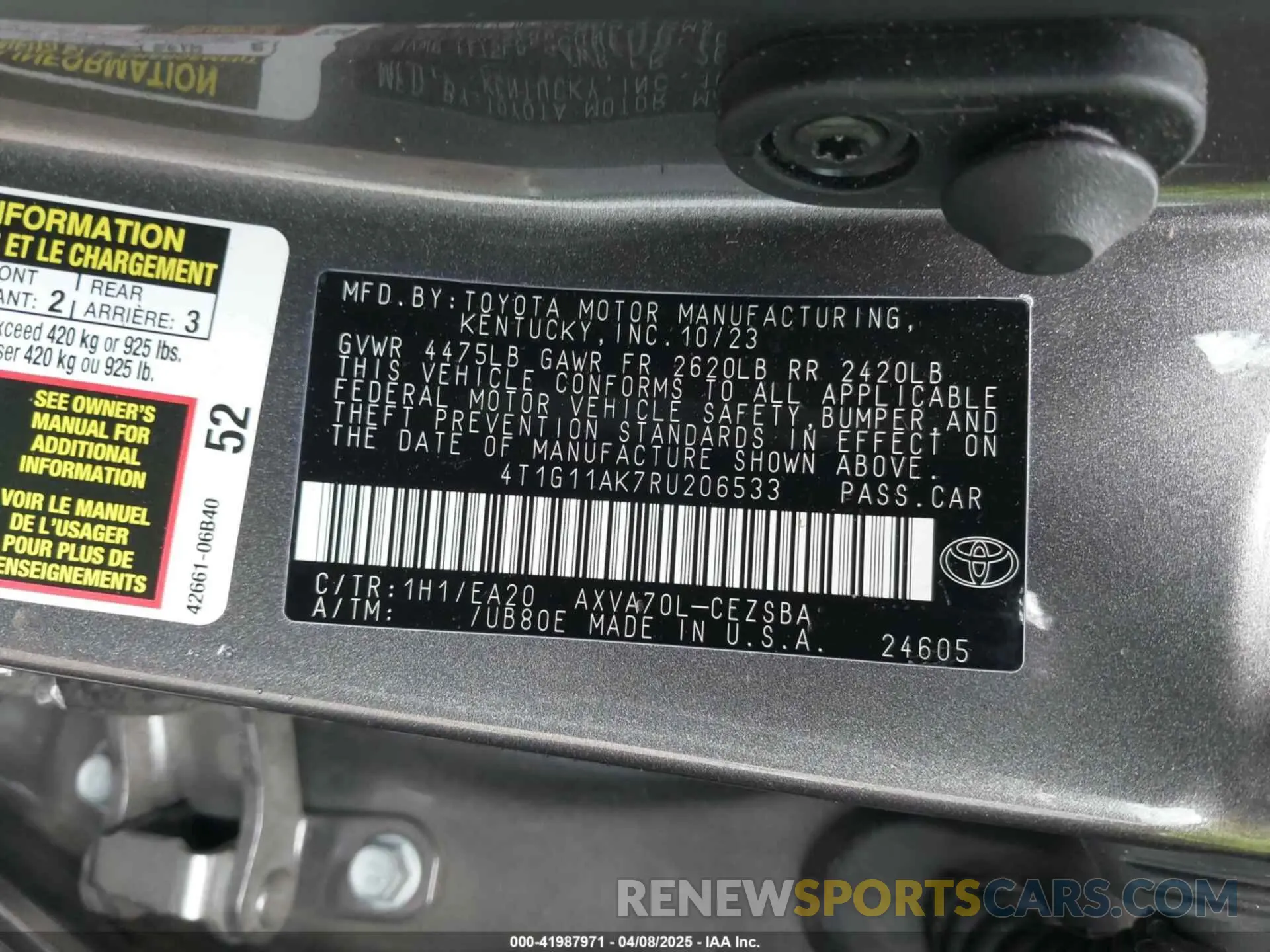 9 Фотография поврежденного автомобиля 4T1G11AK7RU206533 TOYOTA CAMRY 2024