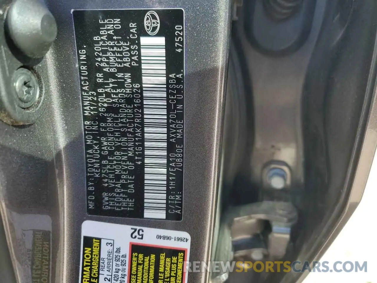 12 Photograph of a damaged car 4T1G11AK7RU216026 TOYOTA CAMRY 2024