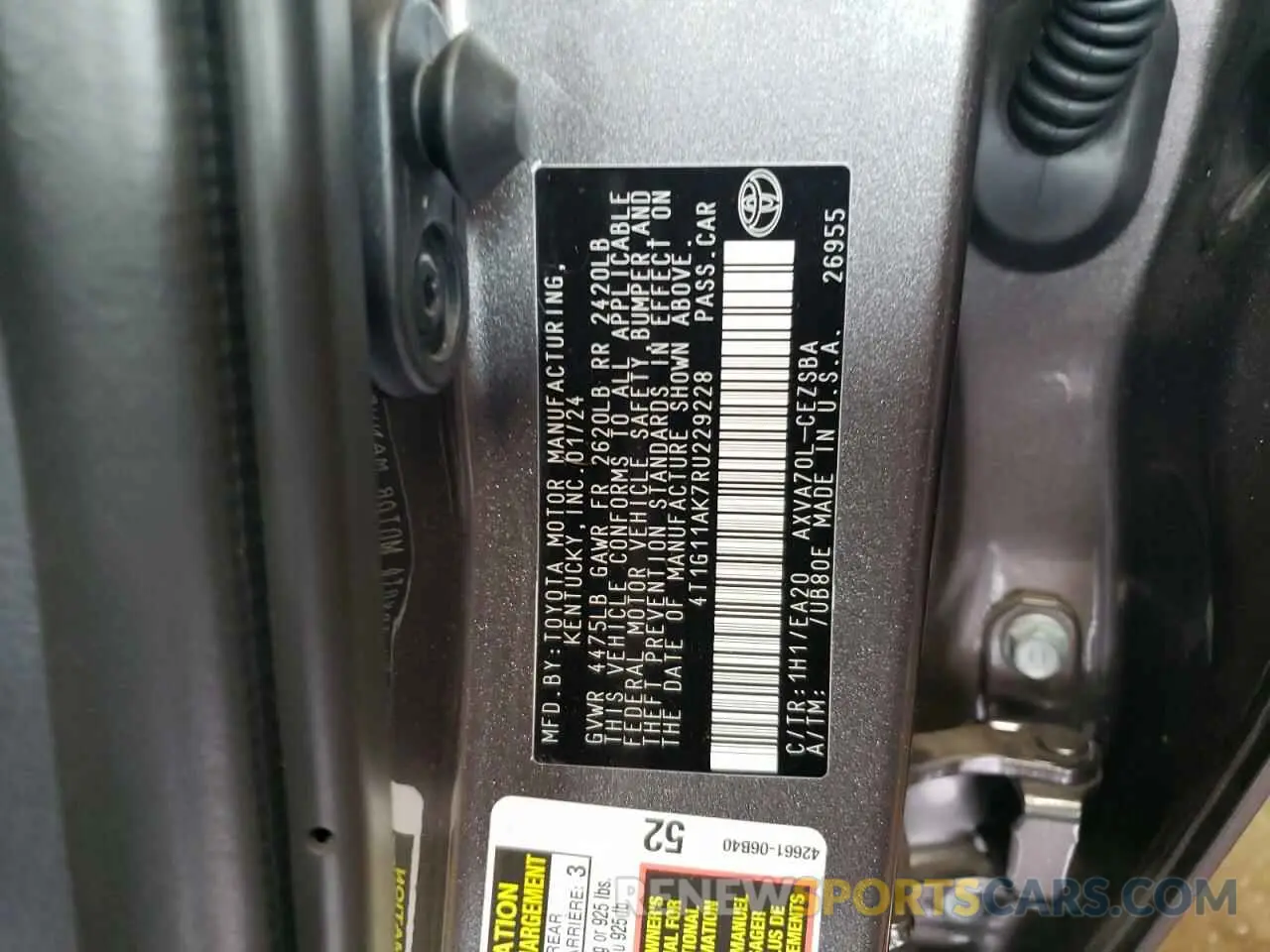 13 Photograph of a damaged car 4T1G11AK7RU229228 TOYOTA CAMRY 2024