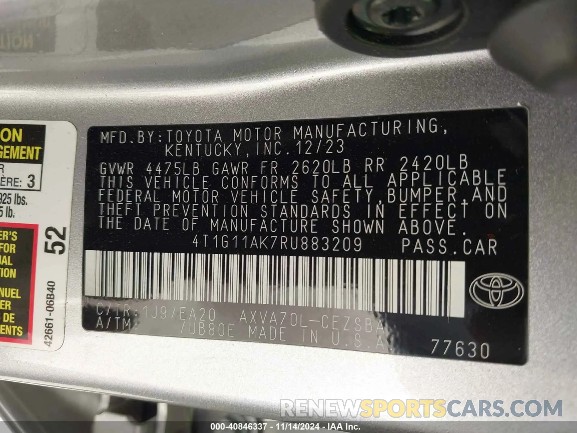 9 Photograph of a damaged car 4T1G11AK7RU883209 TOYOTA CAMRY 2024