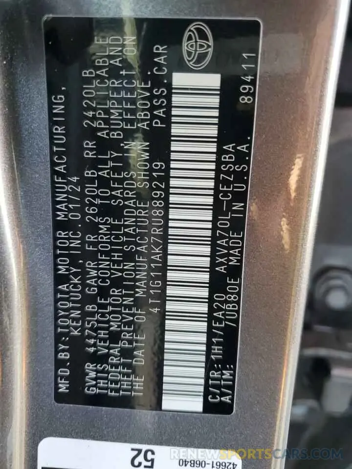 12 Photograph of a damaged car 4T1G11AK7RU889219 TOYOTA CAMRY 2024