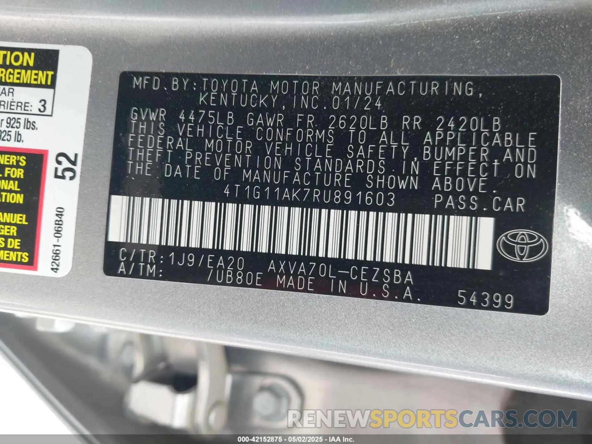 9 Photograph of a damaged car 4T1G11AK7RU891603 TOYOTA CAMRY 2024