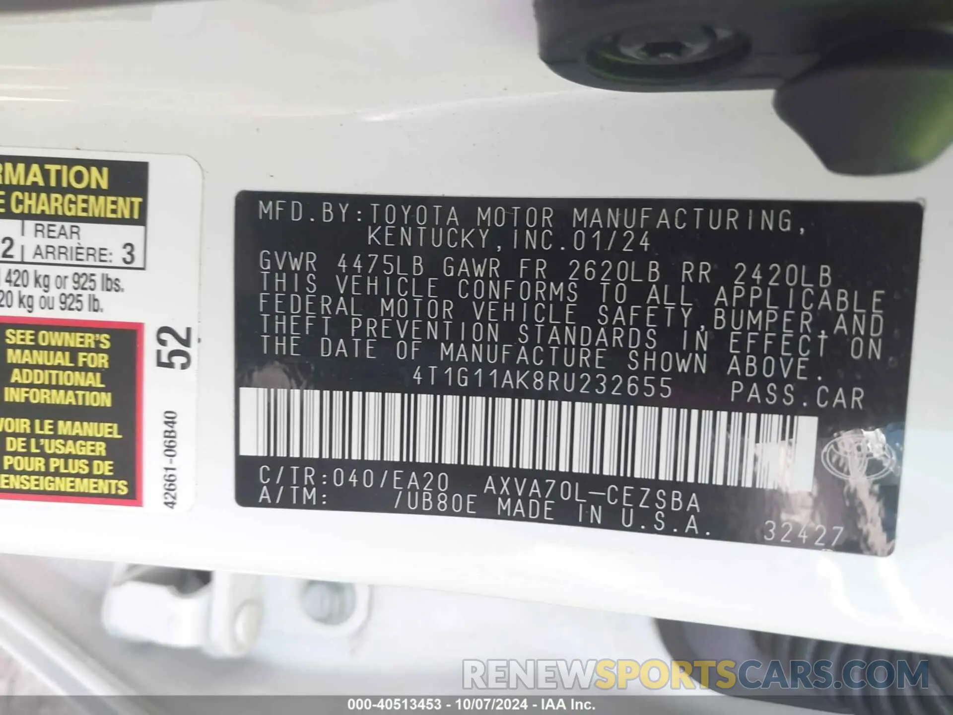 9 Фотография поврежденного автомобиля 4T1G11AK8RU232655 TOYOTA CAMRY 2024