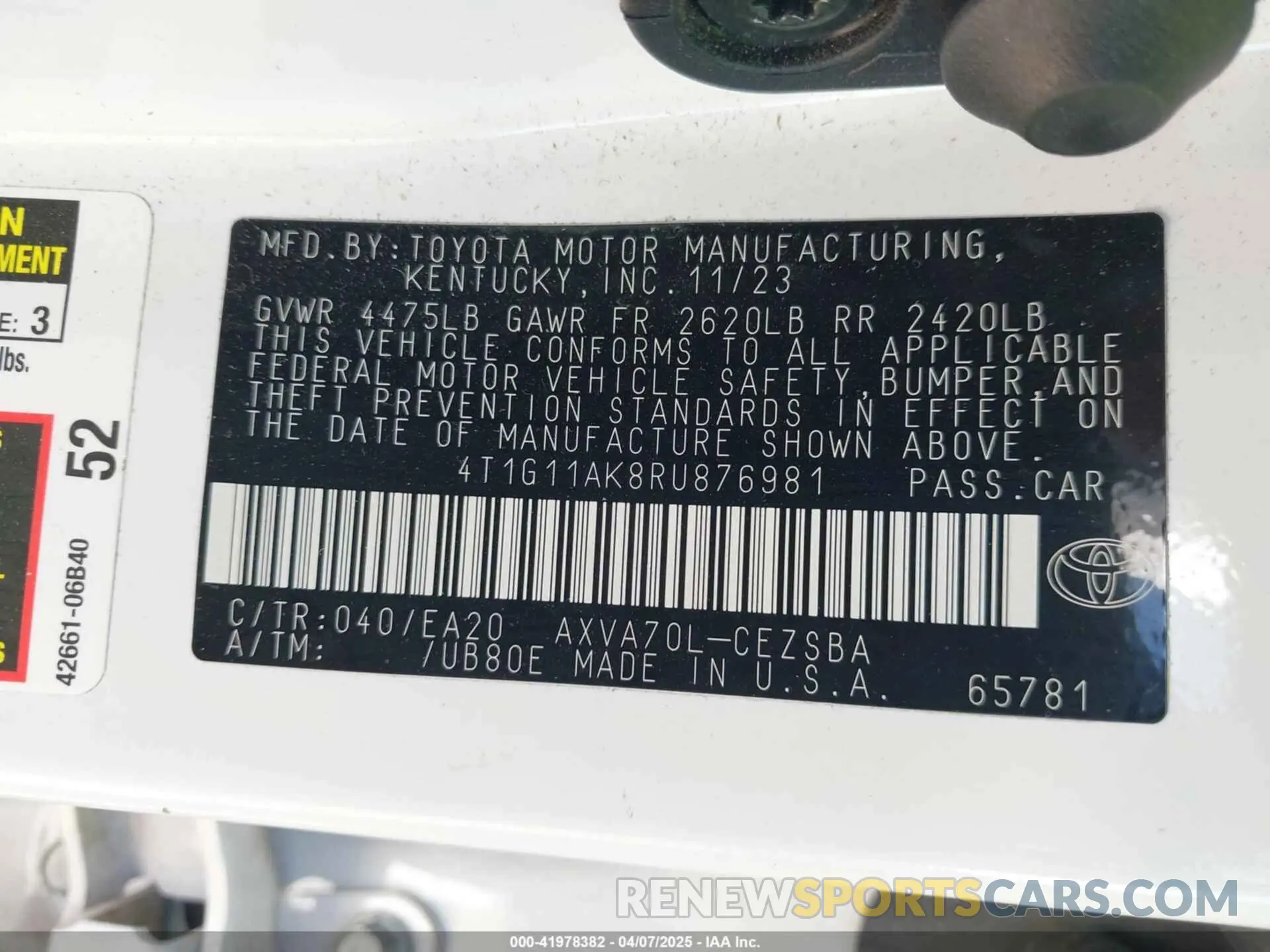 9 Photograph of a damaged car 4T1G11AK8RU876981 TOYOTA CAMRY 2024