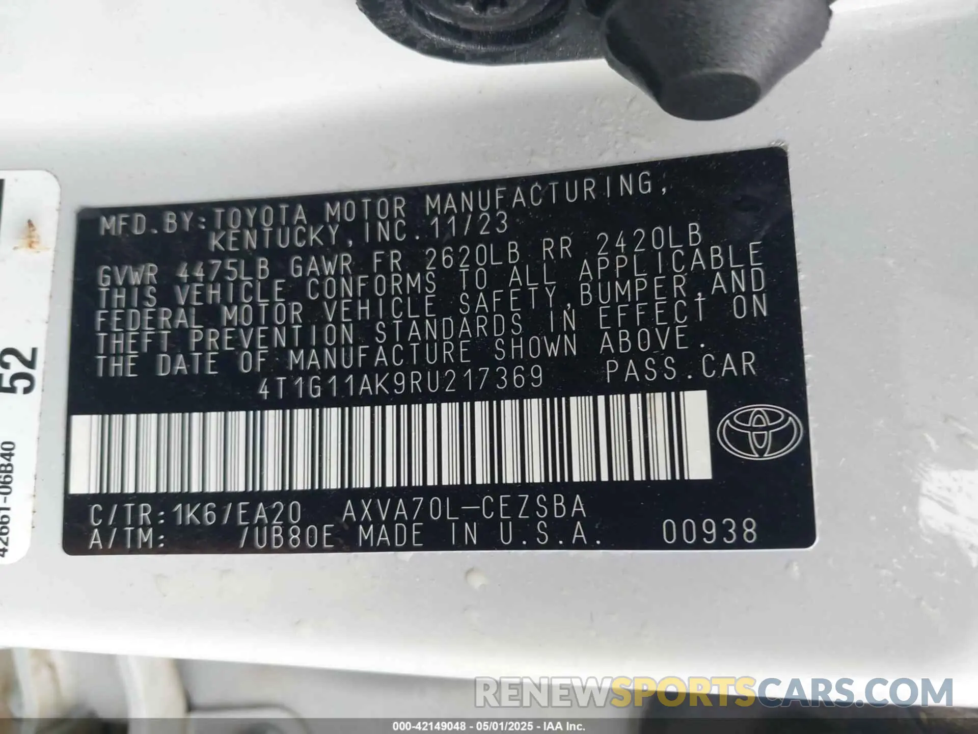 9 Photograph of a damaged car 4T1G11AK9RU217369 TOYOTA CAMRY 2024