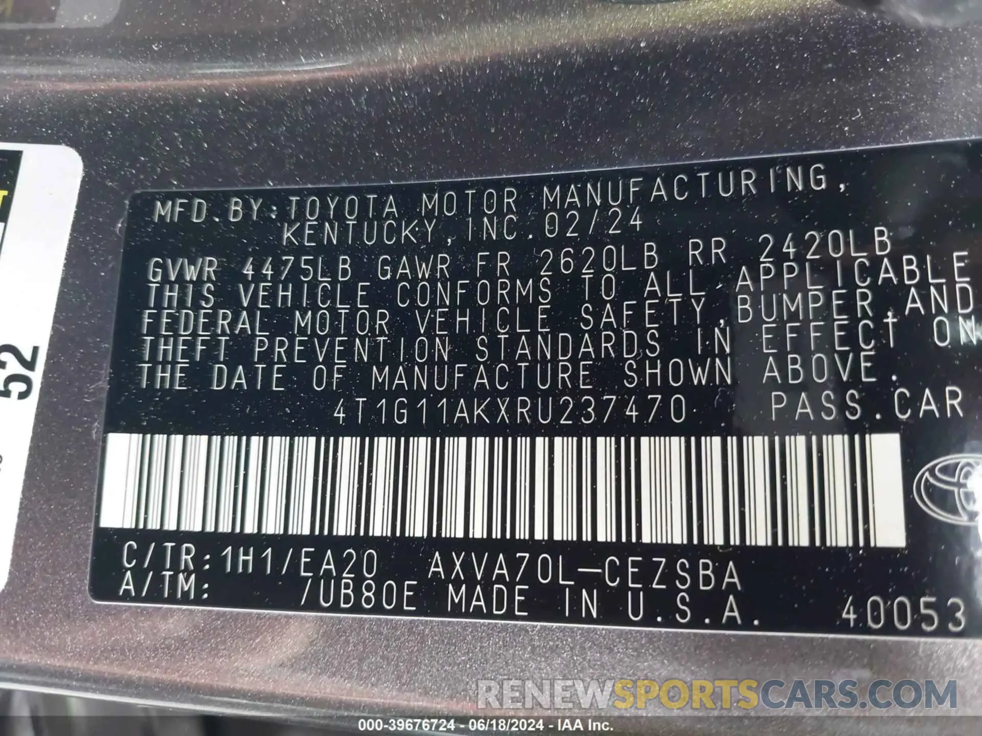 9 Photograph of a damaged car 4T1G11AKXRU237470 TOYOTA CAMRY 2024