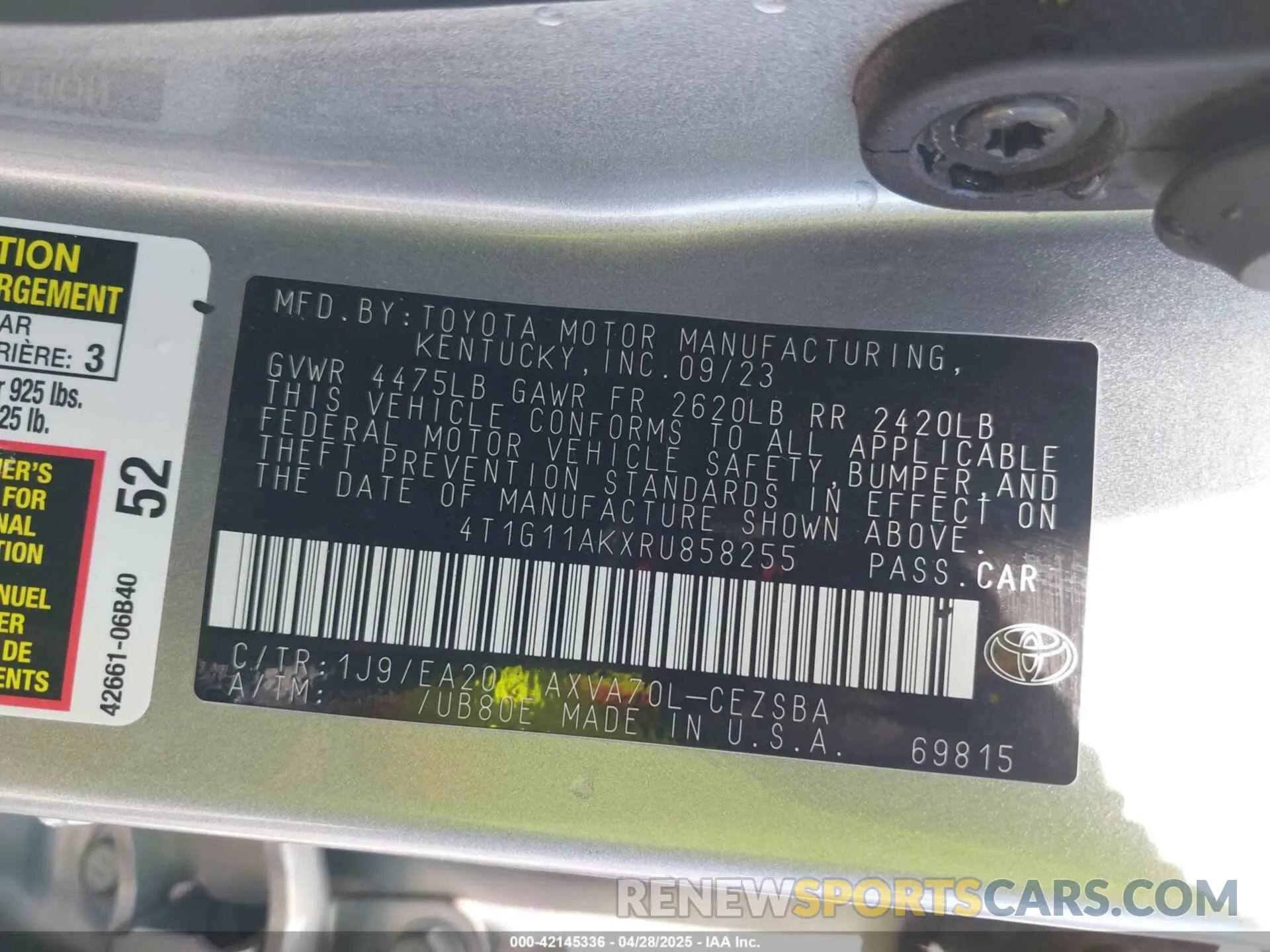 9 Фотография поврежденного автомобиля 4T1G11AKXRU858255 TOYOTA CAMRY 2024