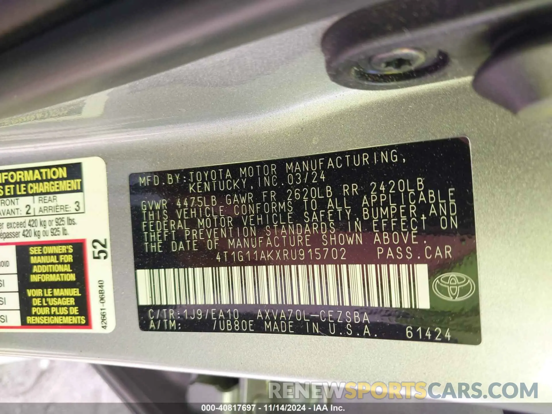 9 Photograph of a damaged car 4T1G11AKXRU915702 TOYOTA CAMRY 2024