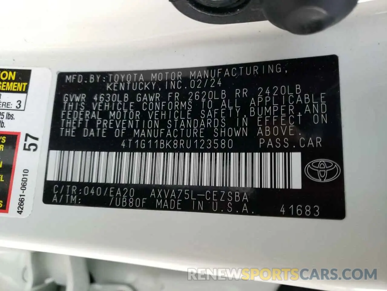 13 Photograph of a damaged car 4T1G11BK8RU123580 TOYOTA CAMRY 2024