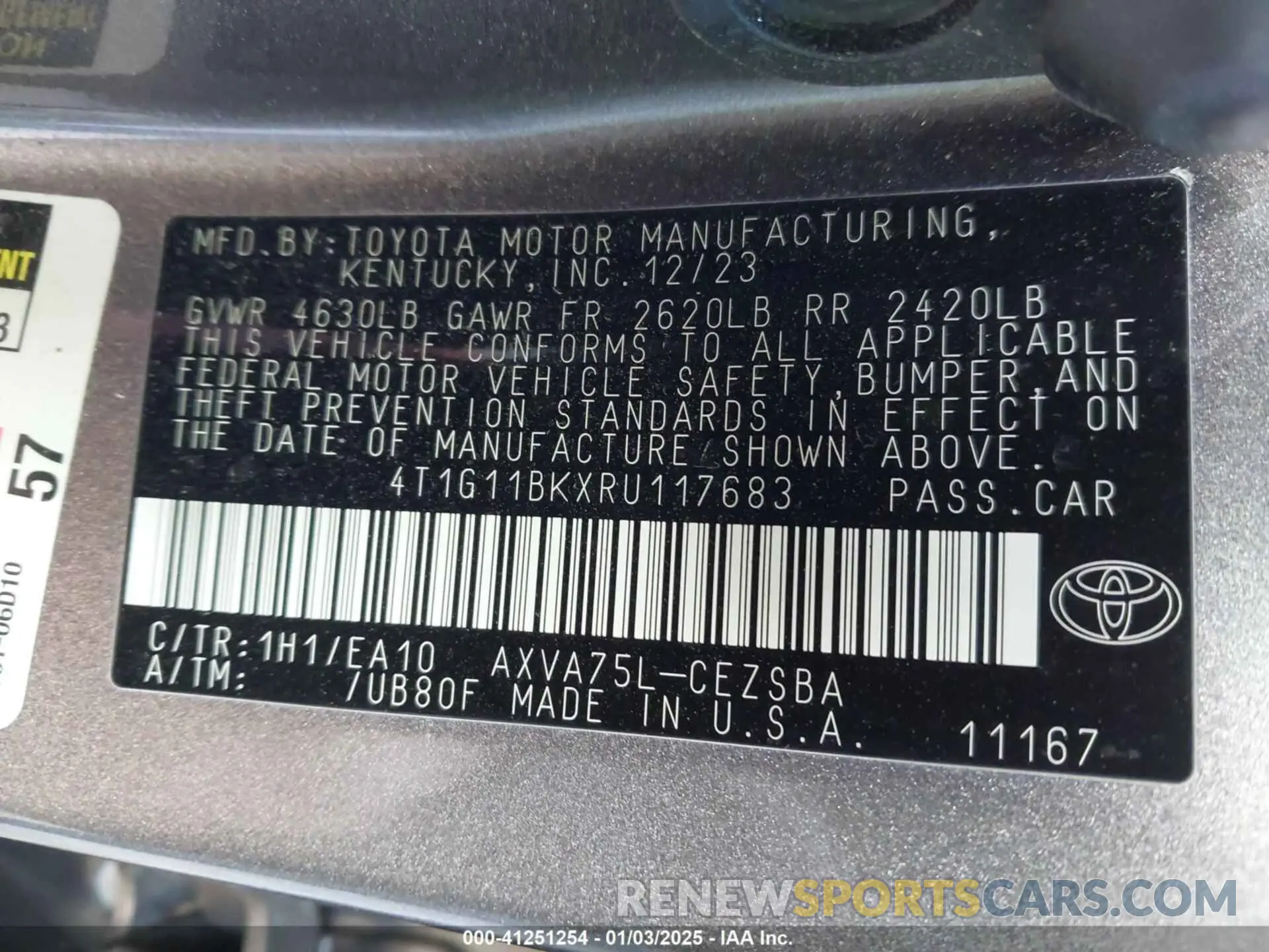 9 Фотография поврежденного автомобиля 4T1G11BKXRU117683 TOYOTA CAMRY 2024