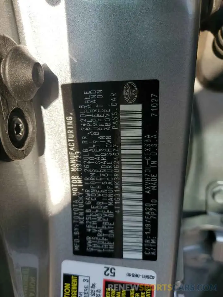 12 Photograph of a damaged car 4T1G31AK3RU624677 TOYOTA CAMRY 2024
