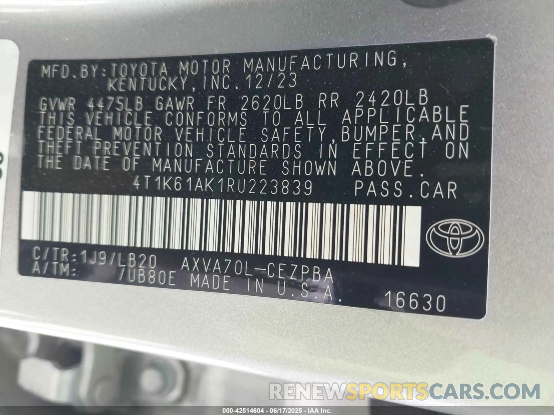 9 Photograph of a damaged car 4T1K61AK1RU223839 TOYOTA CAMRY 2024