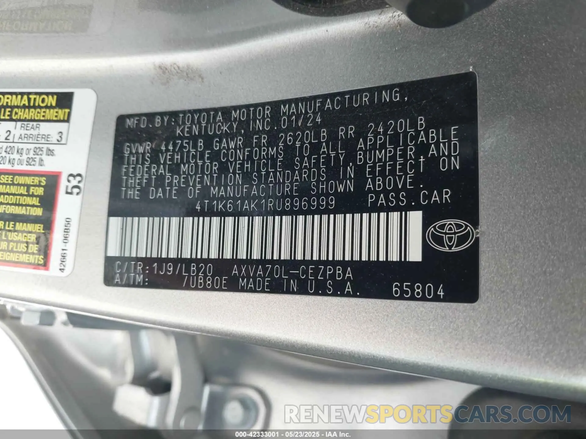 9 Photograph of a damaged car 4T1K61AK1RU896999 TOYOTA CAMRY 2024