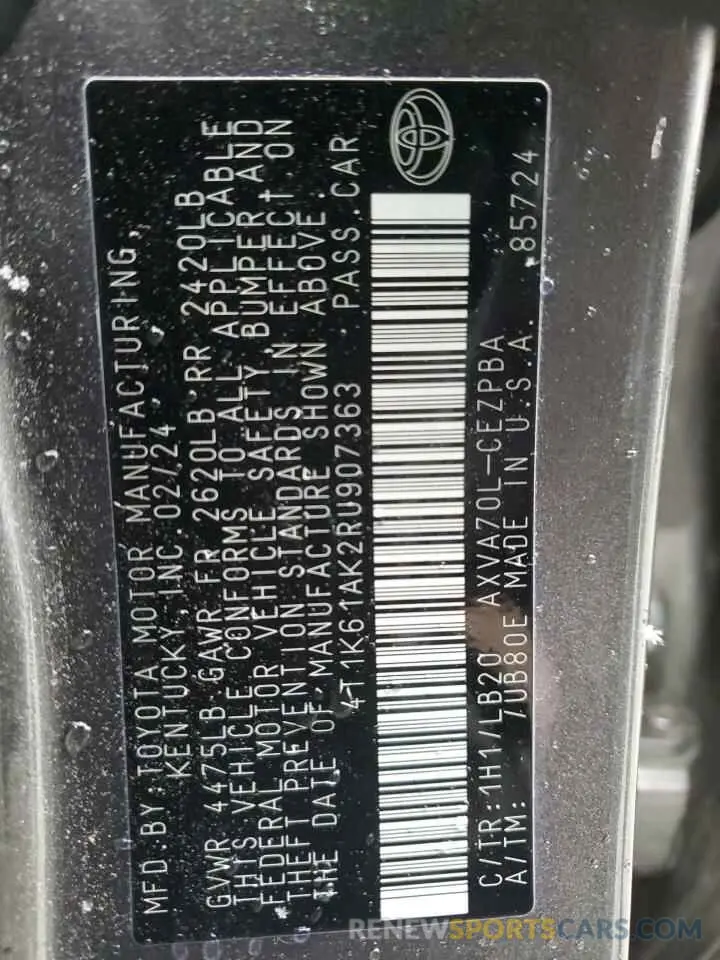 13 Фотография поврежденного автомобиля 4T1K61AK2RU907363 TOYOTA CAMRY 2024