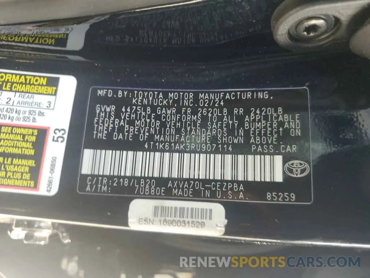 12 Фотография поврежденного автомобиля 4T1K61AK3RU907114 TOYOTA CAMRY 2024