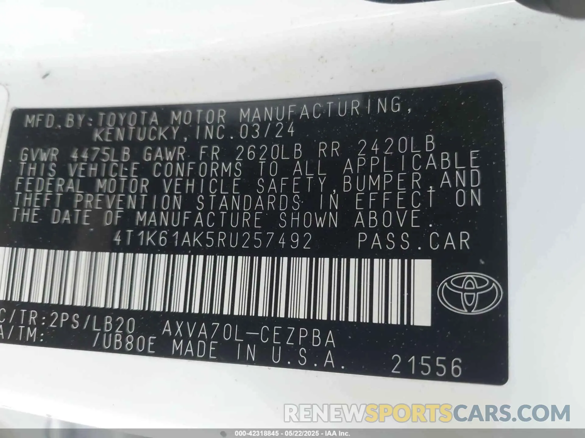 9 Photograph of a damaged car 4T1K61AK5RU257492 TOYOTA CAMRY 2024