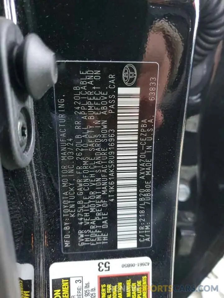12 Photograph of a damaged car 4T1K61AK5RU916963 TOYOTA CAMRY 2024