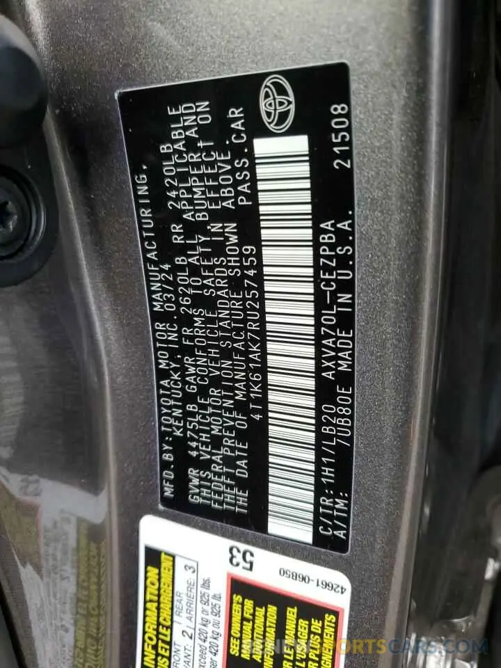 12 Фотография поврежденного автомобиля 4T1K61AK7RU257459 TOYOTA CAMRY 2024