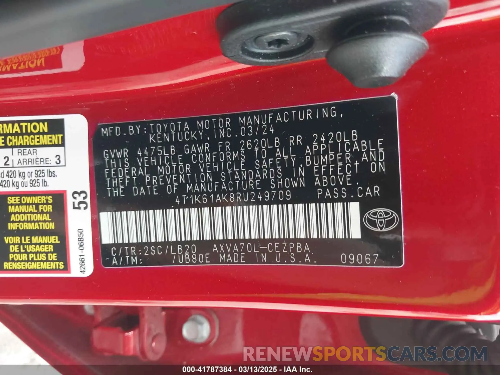9 Фотография поврежденного автомобиля 4T1K61AK8RU249709 TOYOTA CAMRY 2024