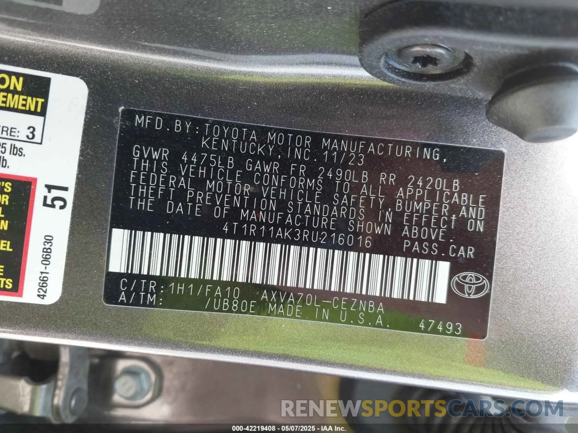 9 Photograph of a damaged car 4T1R11AK3RU216016 TOYOTA CAMRY 2024