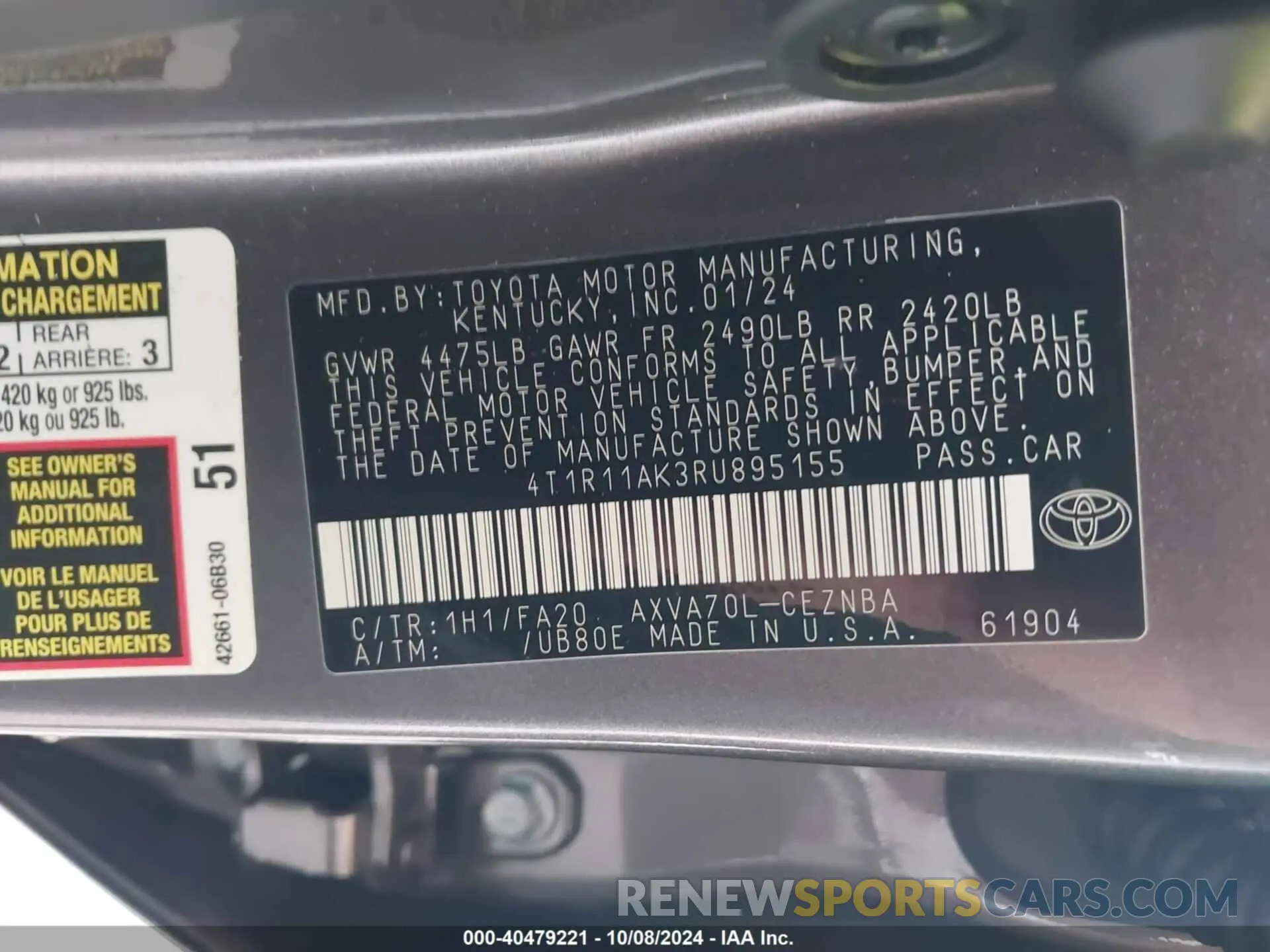 9 Photograph of a damaged car 4T1R11AK3RU895155 TOYOTA CAMRY 2024