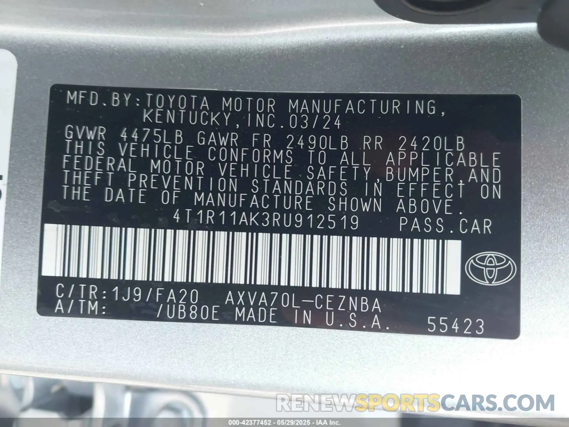 9 Фотография поврежденного автомобиля 4T1R11AK3RU912519 TOYOTA CAMRY 2024