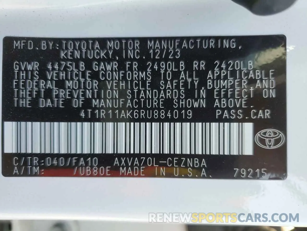 13 Фотография поврежденного автомобиля 4T1R11AK6RU884019 TOYOTA CAMRY 2024