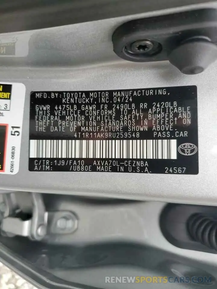 13 Photograph of a damaged car 4T1R11AK9RU259548 TOYOTA CAMRY 2024