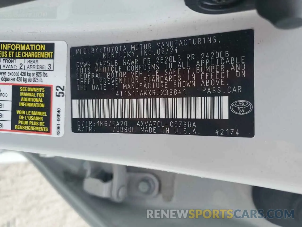 13 Photograph of a damaged car 4T1S11AKXRU238841 TOYOTA CAMRY 2024