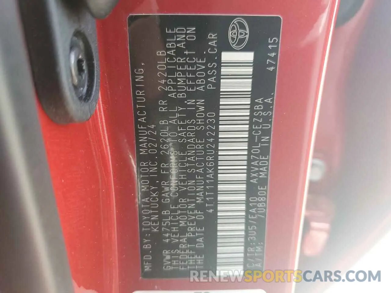 14 Фотография поврежденного автомобиля 4T1T11AK6RU242230 TOYOTA CAMRY 2024