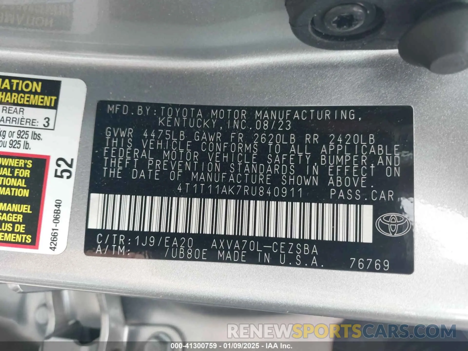 9 Photograph of a damaged car 4T1T11AK7RU840911 TOYOTA CAMRY 2024