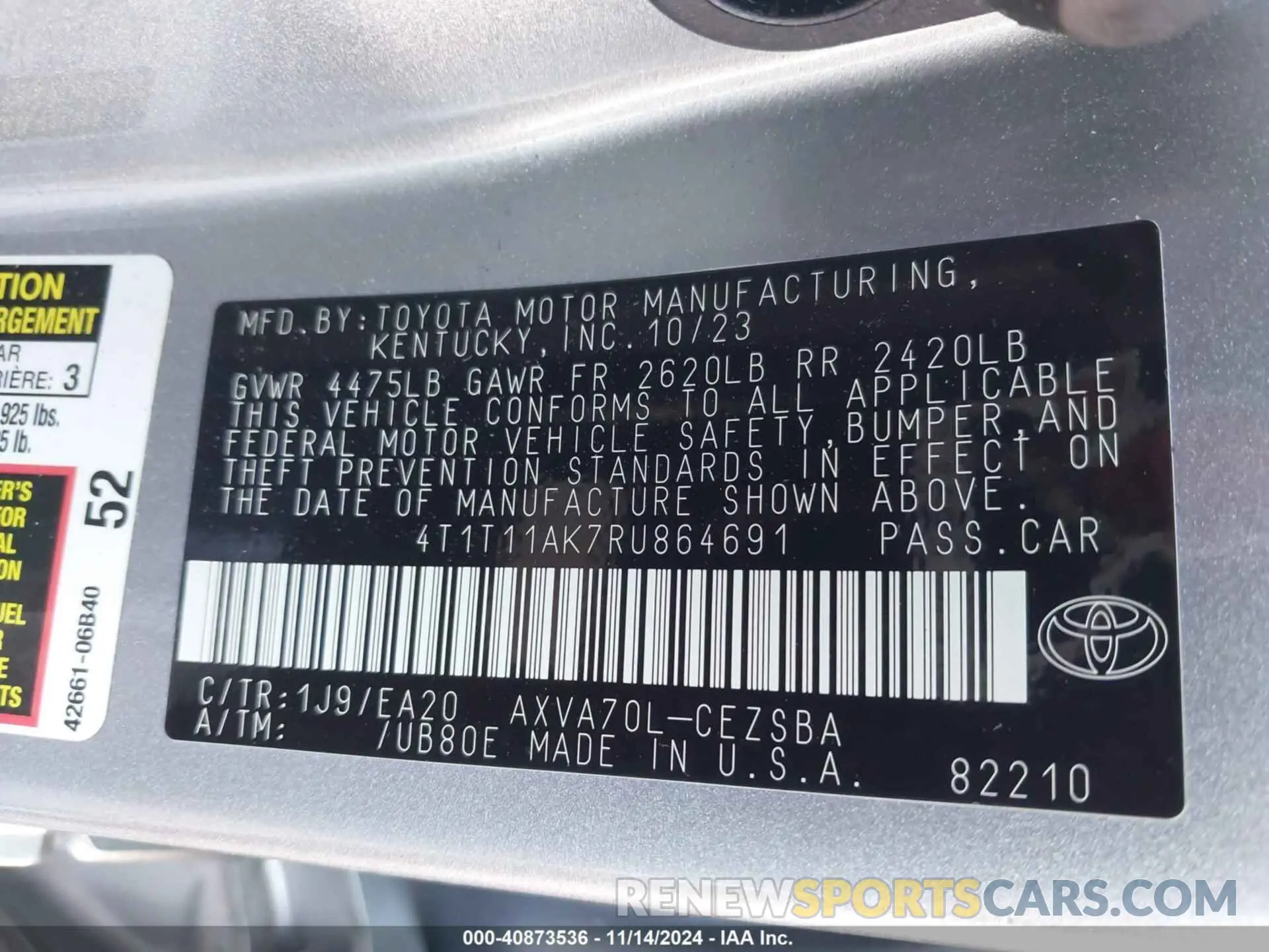 9 Photograph of a damaged car 4T1T11AK7RU864691 TOYOTA CAMRY 2024
