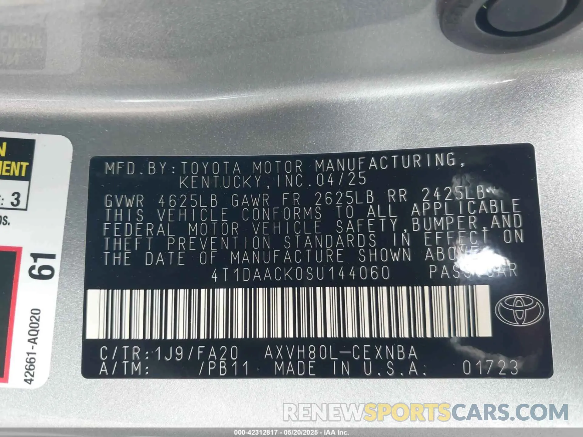 9 Фотография поврежденного автомобиля 4T1DAACK0SU144060 TOYOTA CAMRY 2025