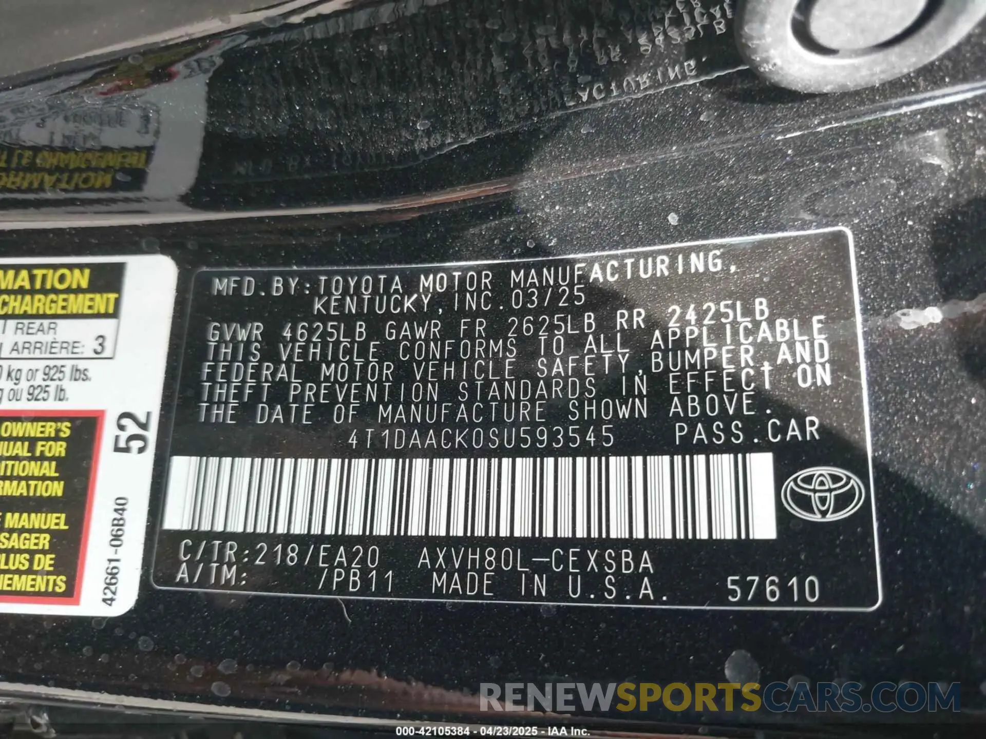 9 Фотография поврежденного автомобиля 4T1DAACK0SU593545 TOYOTA CAMRY 2025