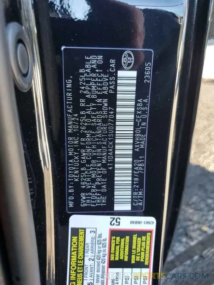 12 Фотография поврежденного автомобиля 4T1DAACK1SU077047 TOYOTA CAMRY 2025