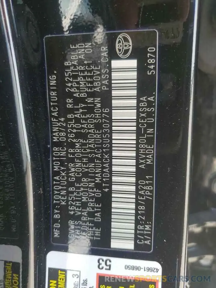 12 Фотография поврежденного автомобиля 4T1DAACK1SU530776 TOYOTA CAMRY 2025