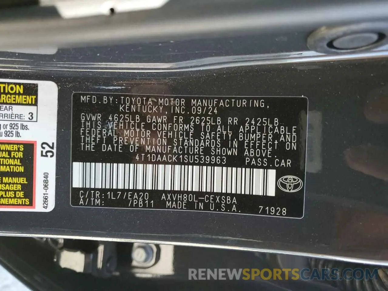 13 Photograph of a damaged car 4T1DAACK1SU539963 TOYOTA CAMRY 2025
