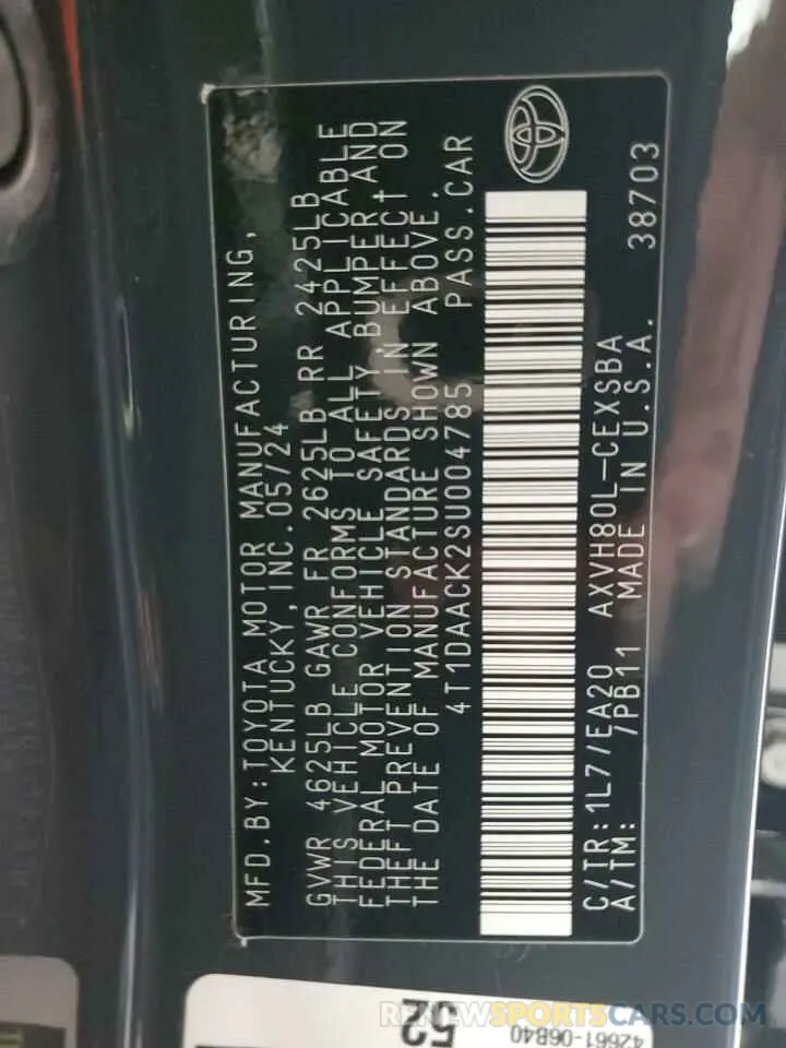 12 Фотография поврежденного автомобиля 4T1DAACK2SU004785 TOYOTA CAMRY 2025