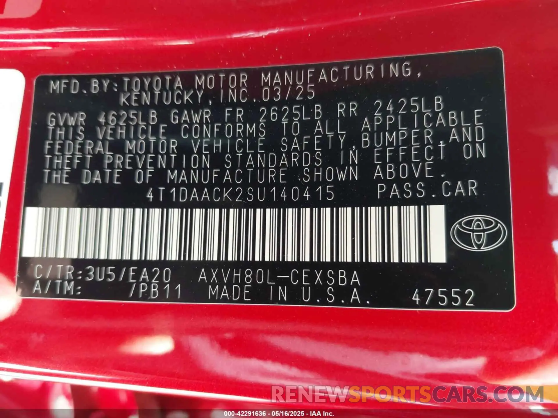 9 Фотография поврежденного автомобиля 4T1DAACK2SU140415 TOYOTA CAMRY 2025