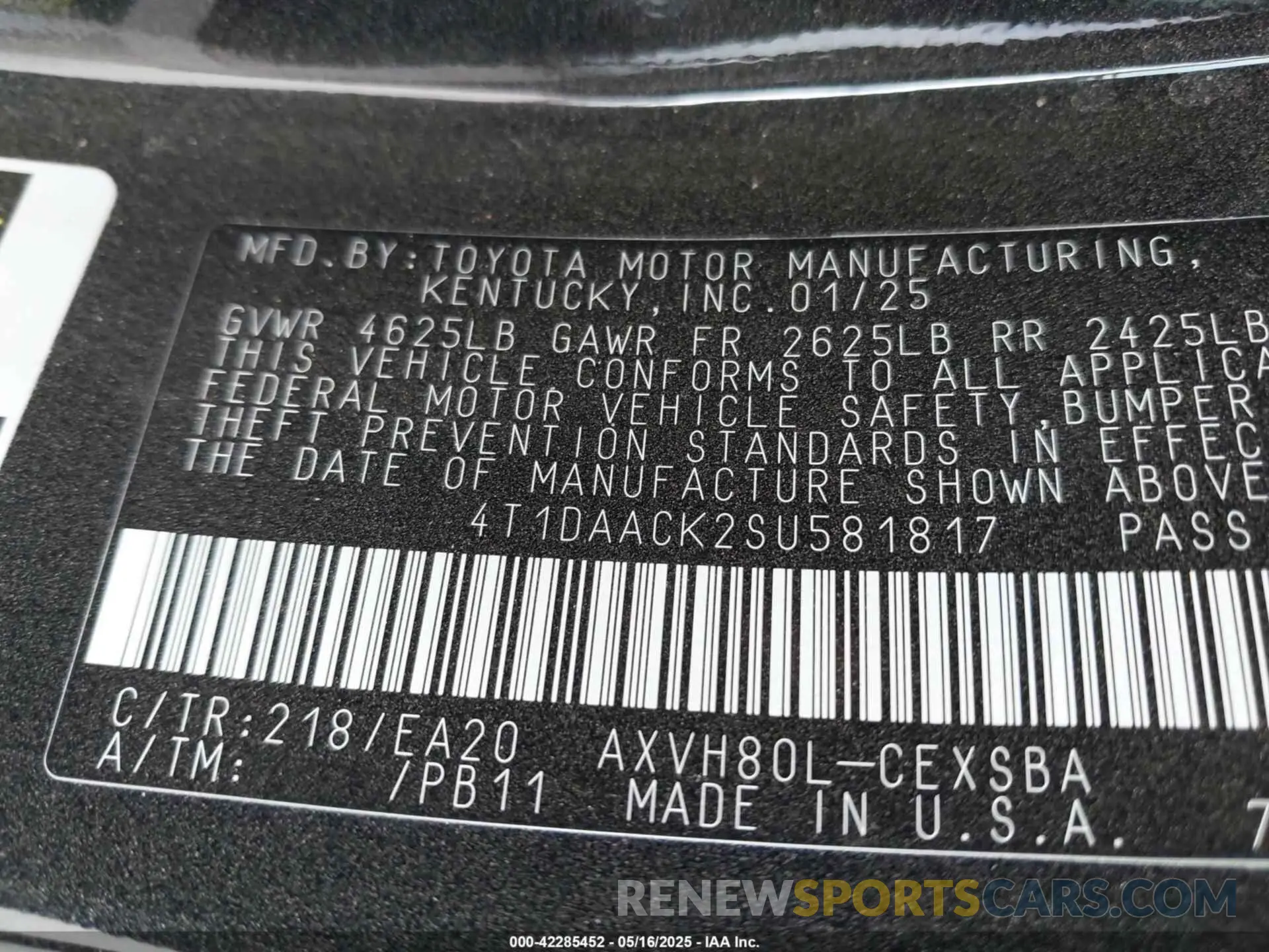 9 Фотография поврежденного автомобиля 4T1DAACK2SU581817 TOYOTA CAMRY 2025