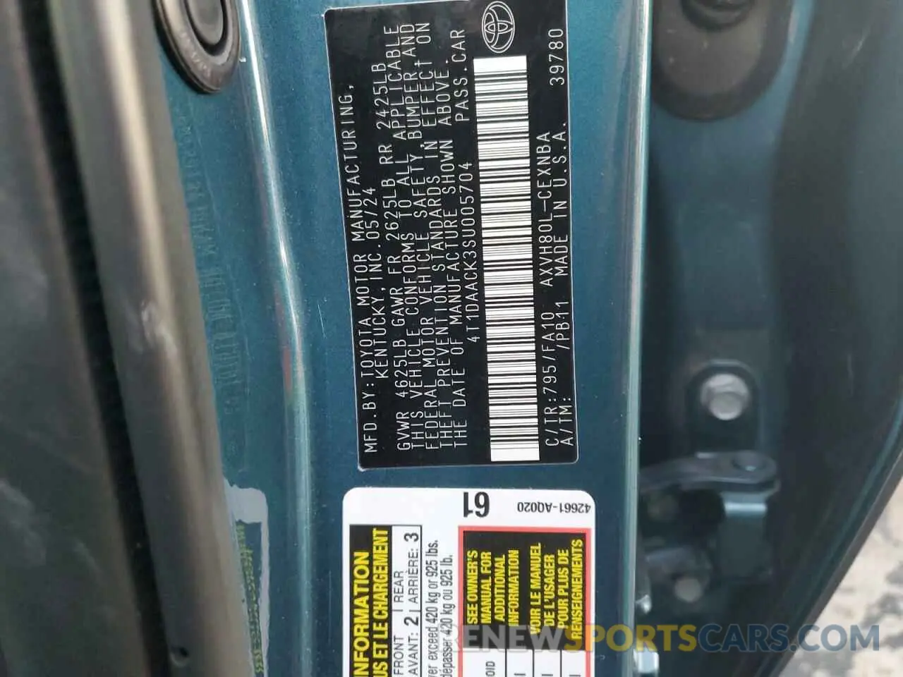 12 Фотография поврежденного автомобиля 4T1DAACK3SU005704 TOYOTA CAMRY 2025