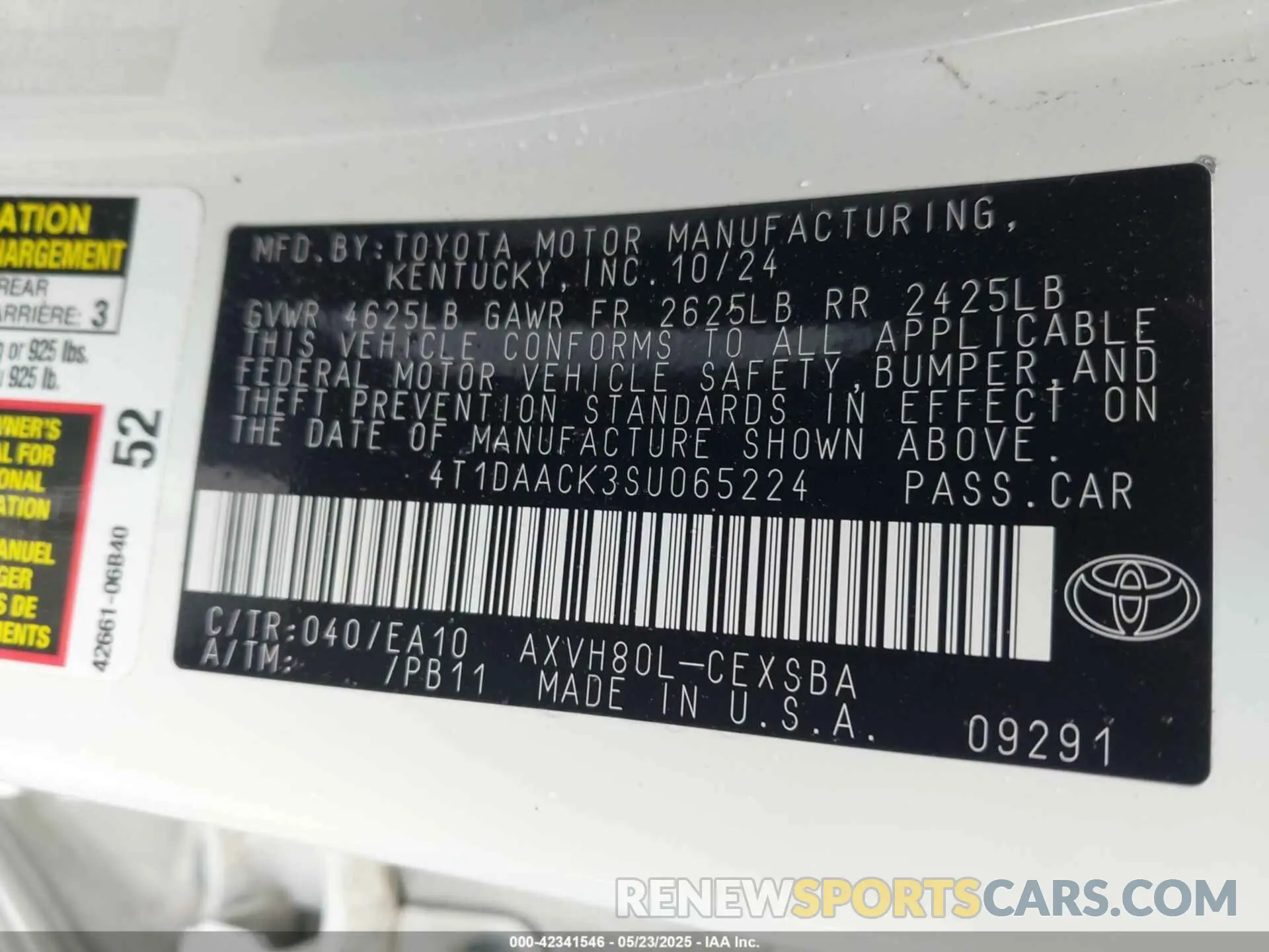 9 Фотография поврежденного автомобиля 4T1DAACK3SU065224 TOYOTA CAMRY 2025