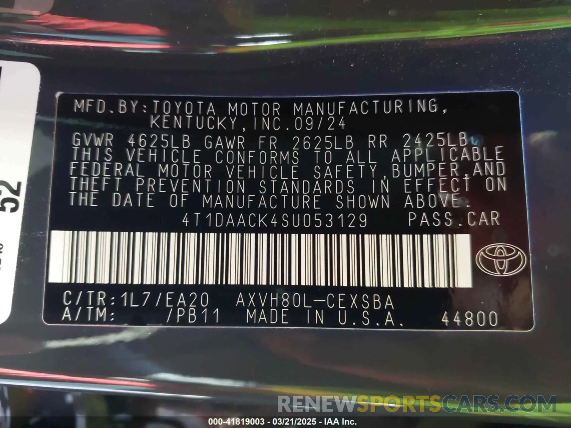 9 Photograph of a damaged car 4T1DAACK4SU053129 TOYOTA CAMRY 2025