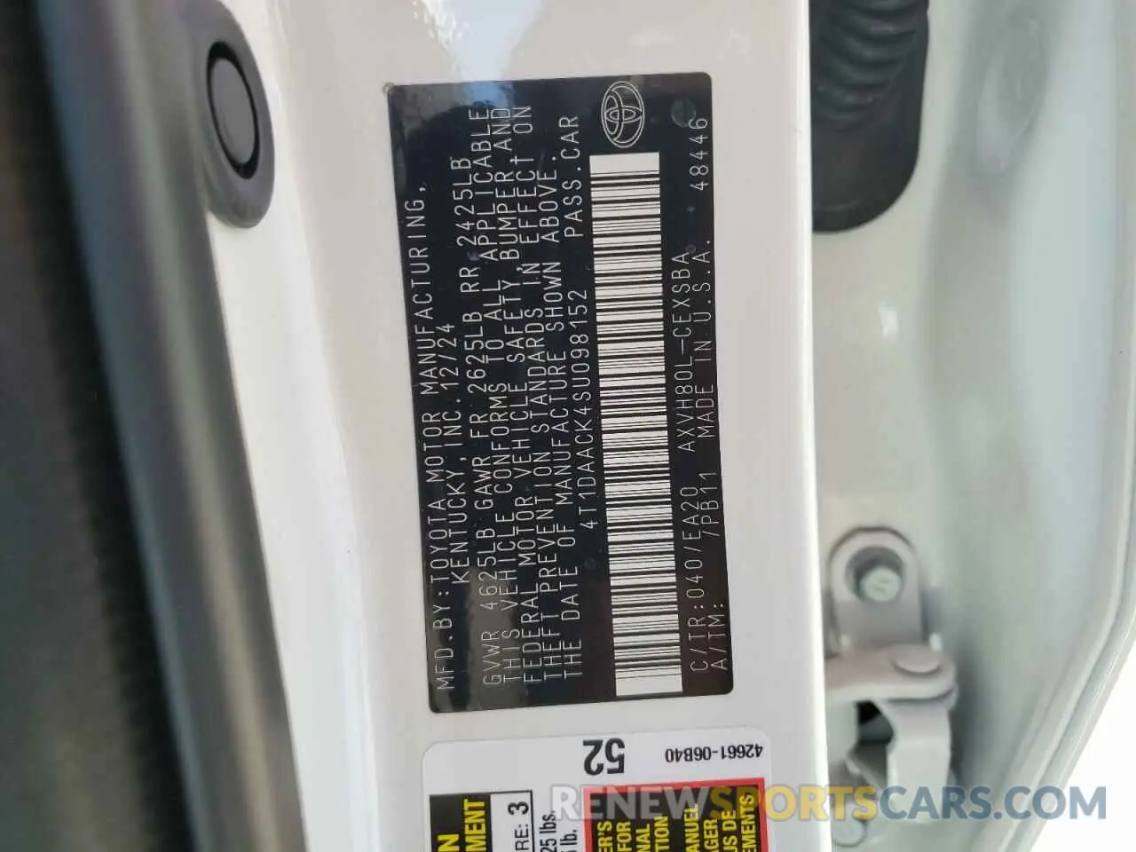 14 Photograph of a damaged car 4T1DAACK4SU098152 TOYOTA CAMRY 2025