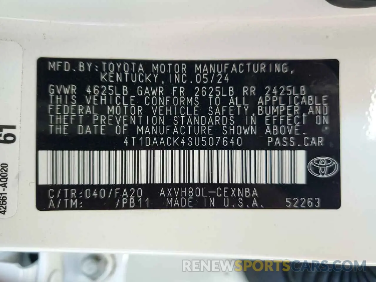 13 Фотография поврежденного автомобиля 4T1DAACK4SU507640 TOYOTA CAMRY 2025