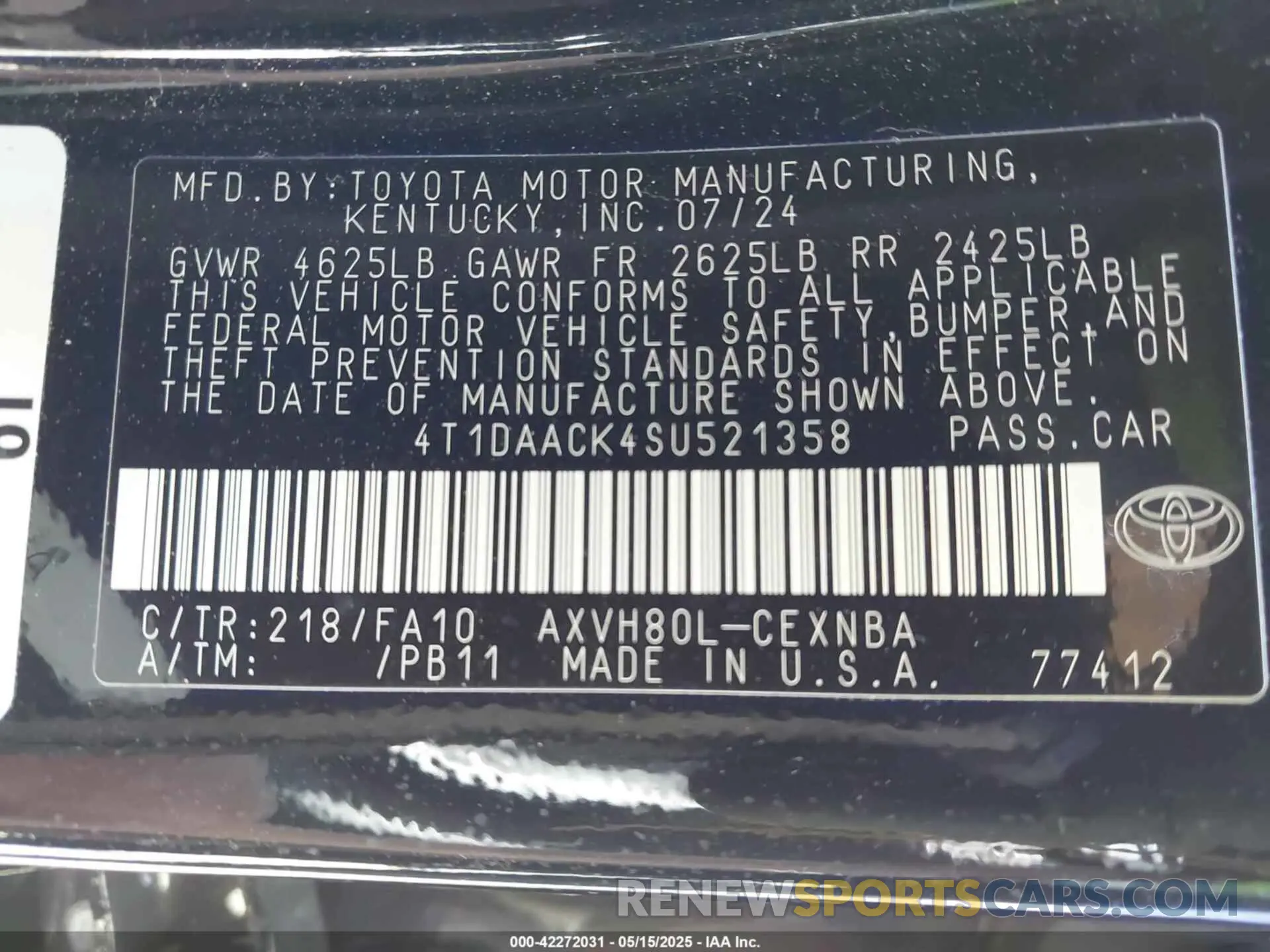 9 Photograph of a damaged car 4T1DAACK4SU521358 TOYOTA CAMRY 2025