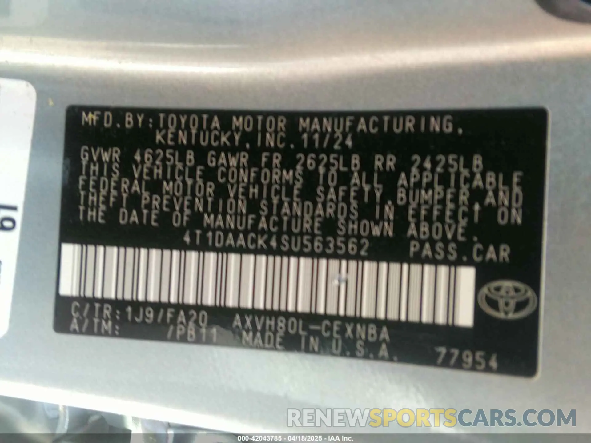 9 Photograph of a damaged car 4T1DAACK4SU563562 TOYOTA CAMRY 2025