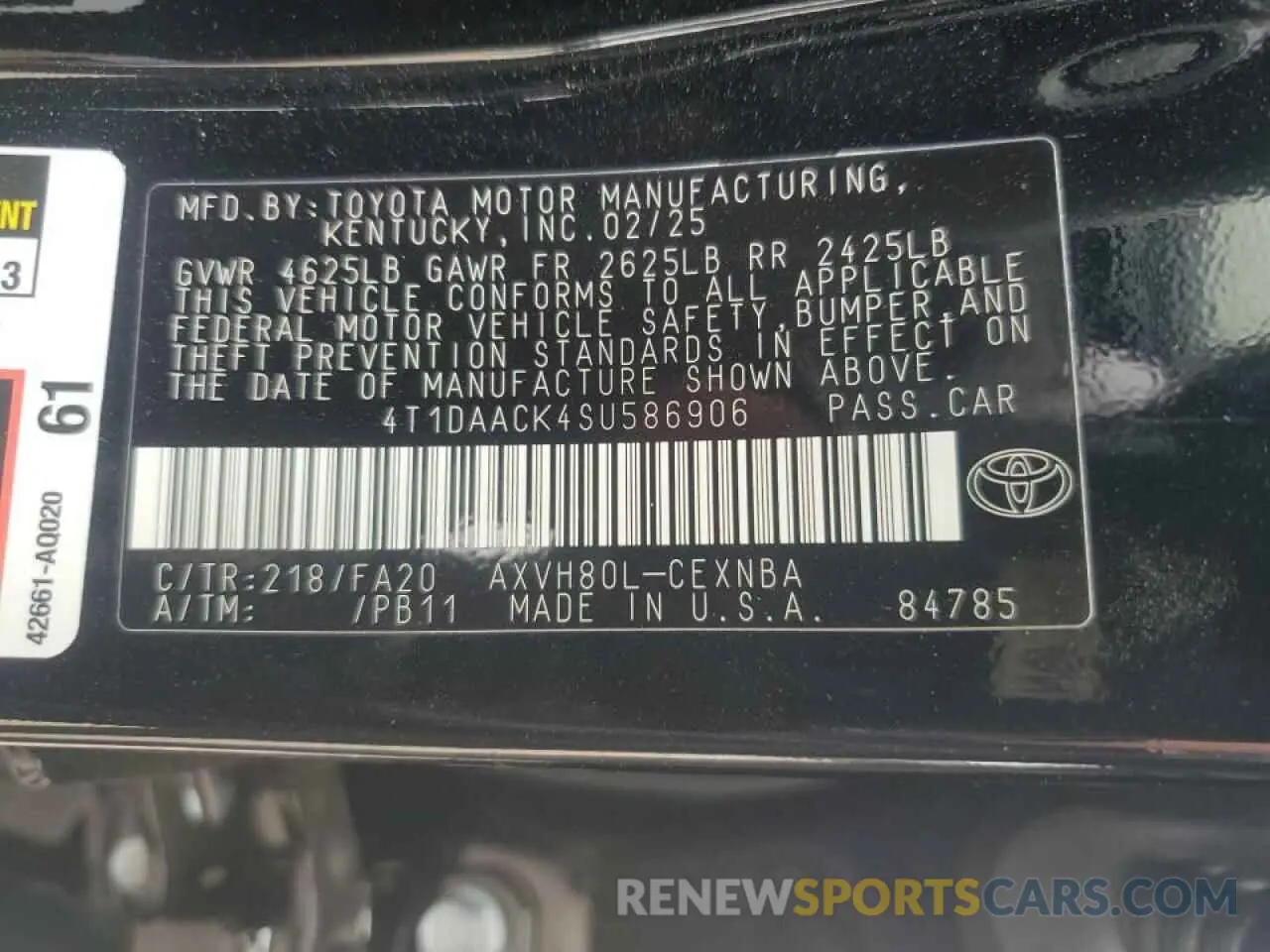 13 Photograph of a damaged car 4T1DAACK4SU586906 TOYOTA CAMRY 2025