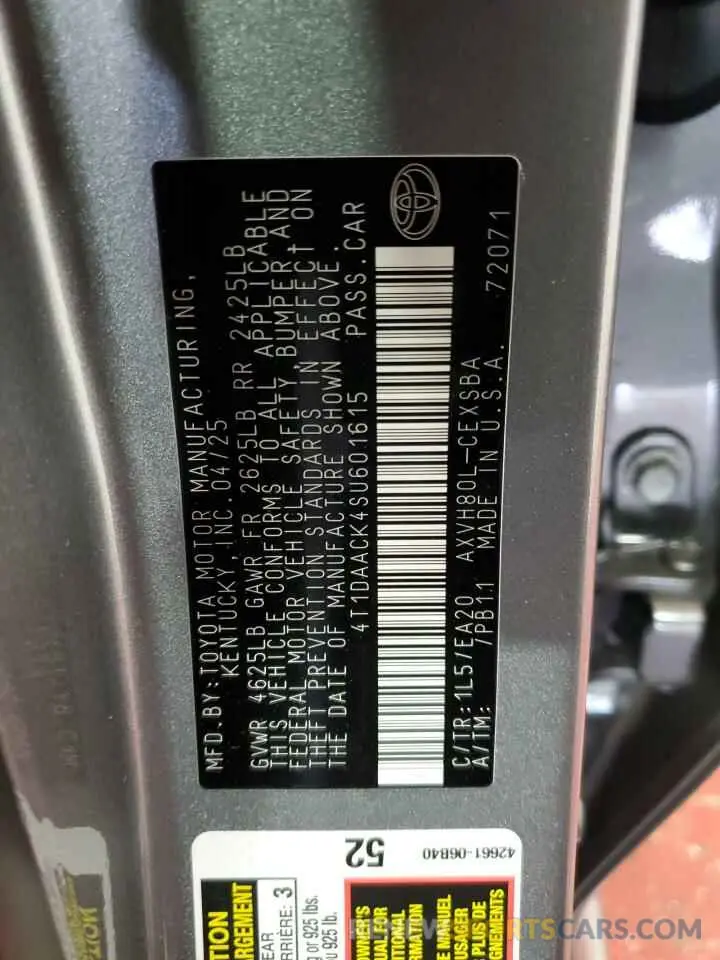13 Фотография поврежденного автомобиля 4T1DAACK4SU601615 TOYOTA CAMRY 2025