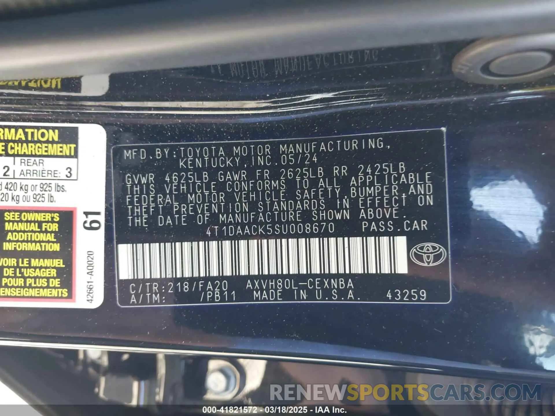 9 Фотография поврежденного автомобиля 4T1DAACK5SU008670 TOYOTA CAMRY 2025